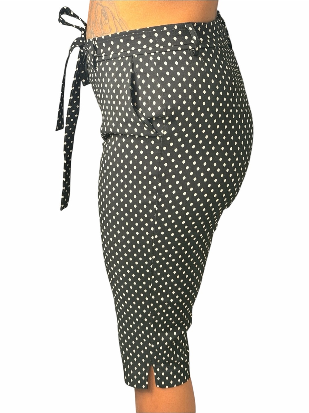 Meg & Margot Black Polka Dot Tie Waist Capri Pants Cropped Trousers S